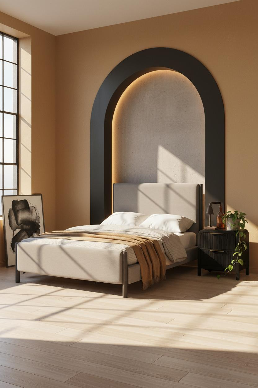 Modern Industrial Bedroom Steel Arch Niche