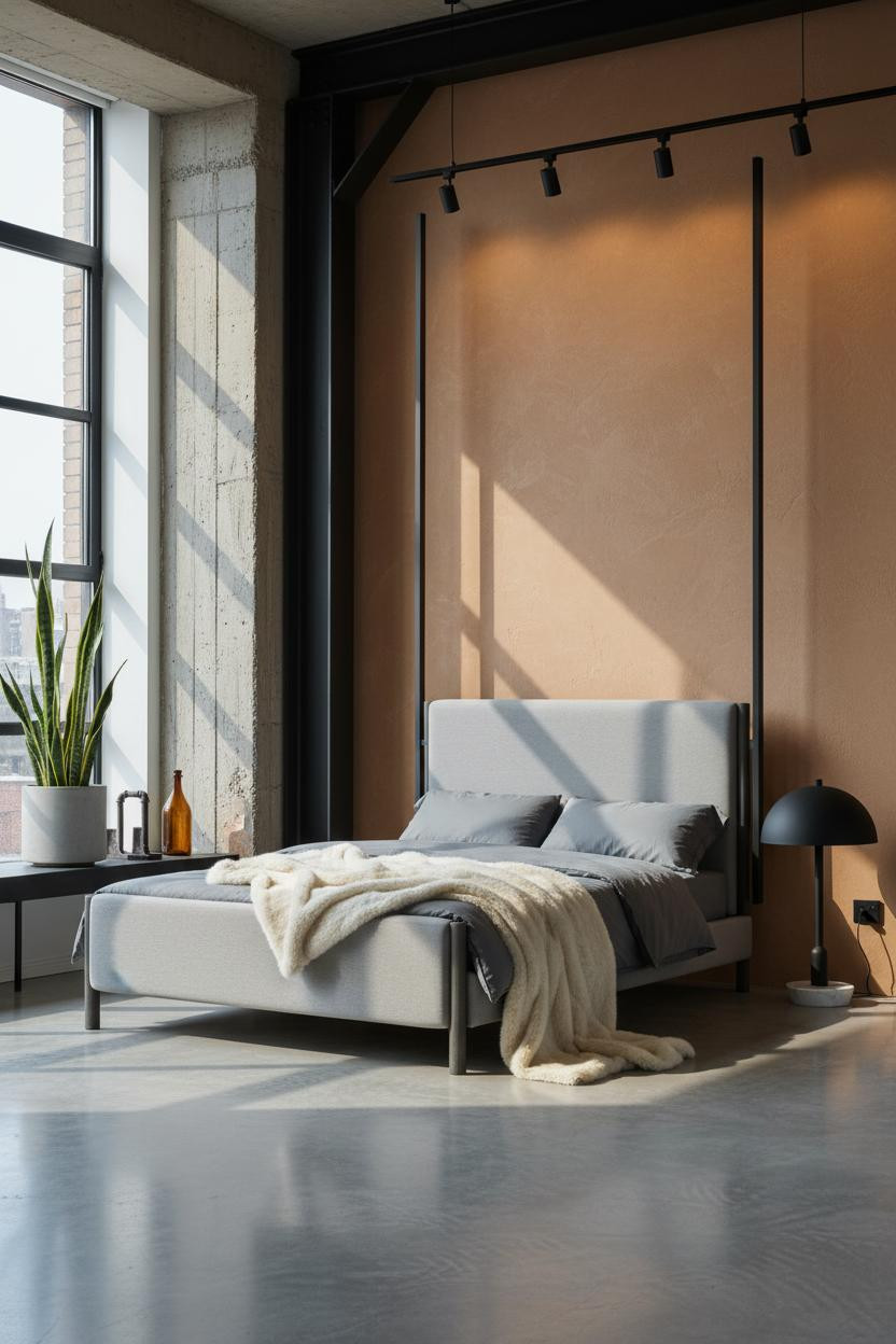 Modern Industrial Bedroom Steel Beam Concrete
