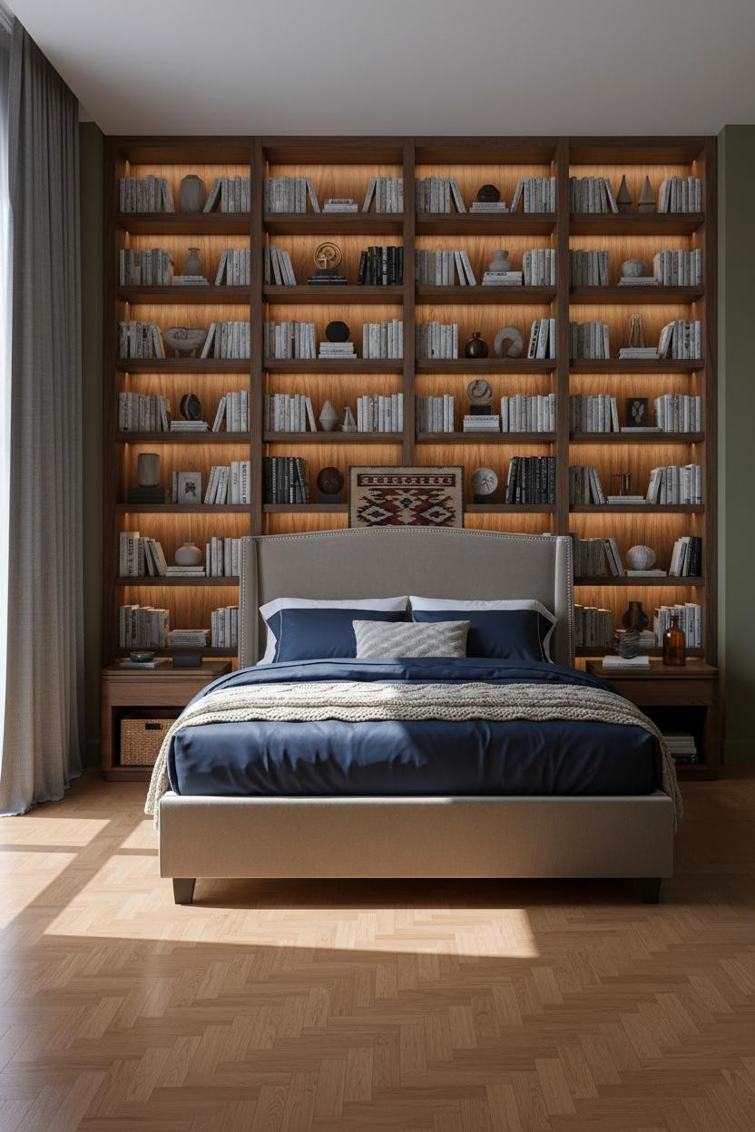 Cozy Mens Bedroom Dark Academia Shelving