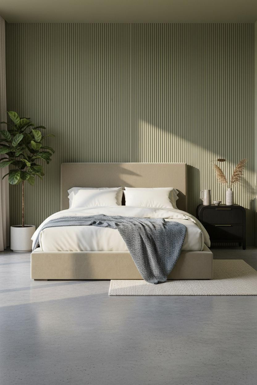 Cozy Mens Bedroom Japandi Sage Green