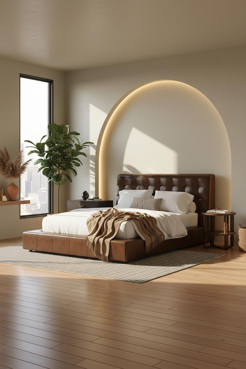 Cozy Mens Bedroom Arched Niche Maple