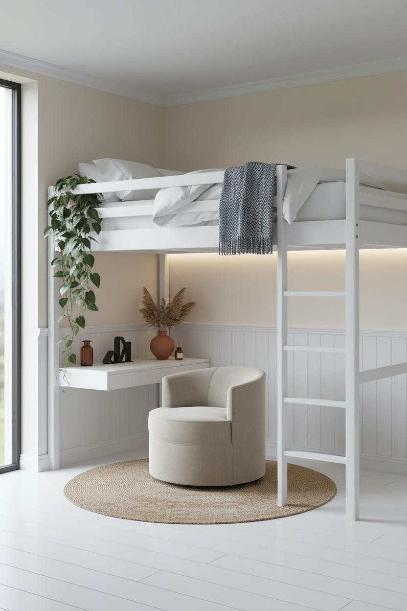 Teen Loft Bedroom Platform Bed Study Nook Botanical