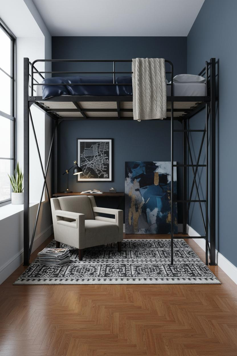Teen Loft Bedroom Dark Steel Frame Masculine Design