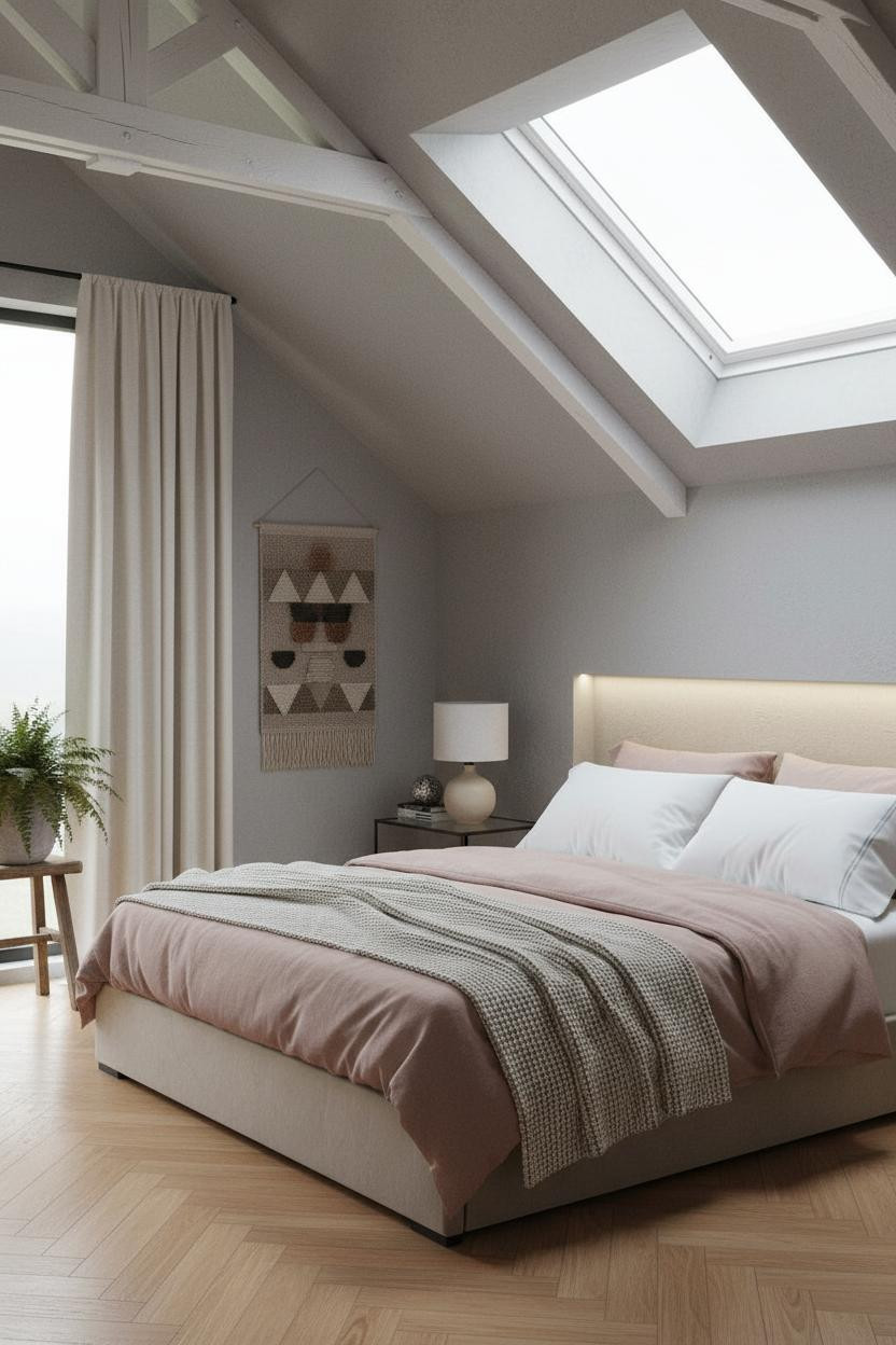 Warm Cozy Attic Bedroom Skylight Nook
