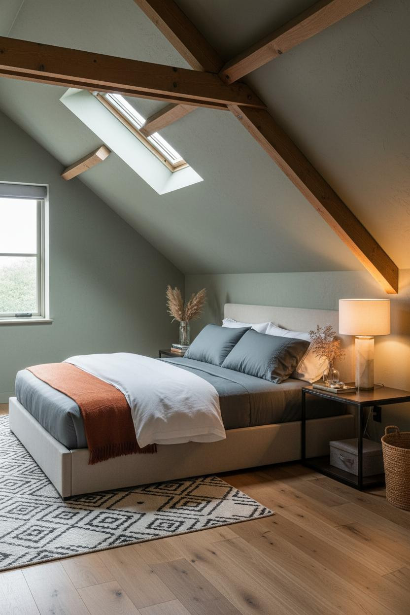Warm Cozy Attic Bedroom Sage Walls