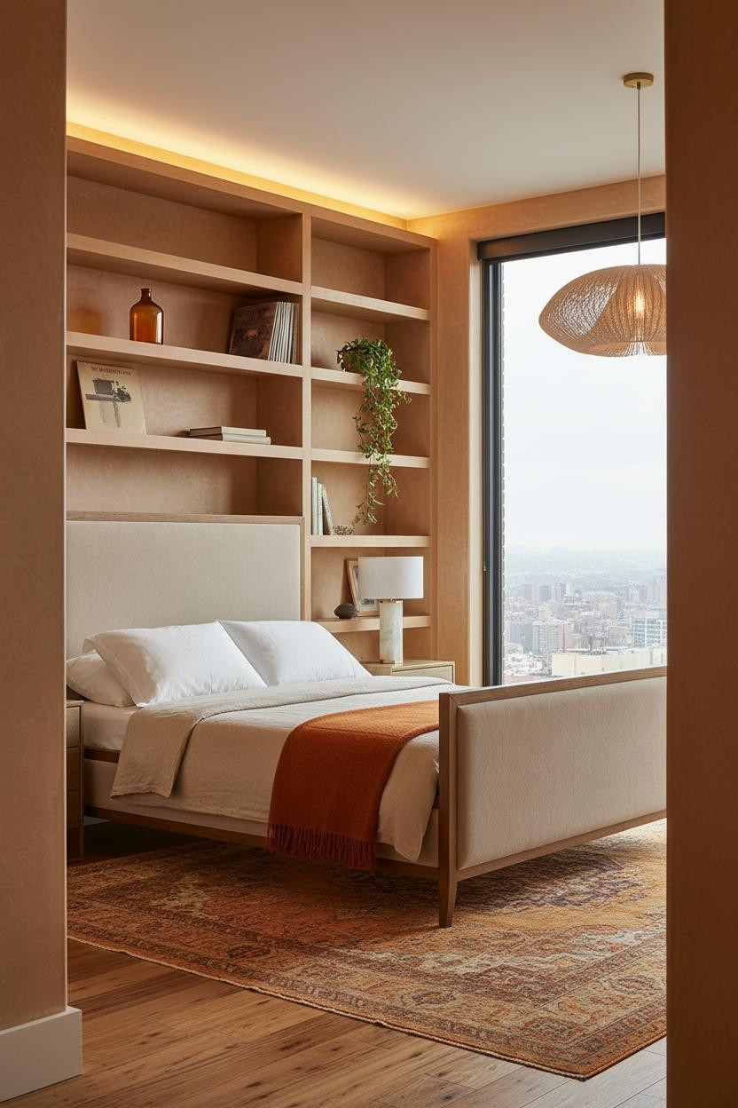 Warm Cozy Bedroom Attic Boho Shelving