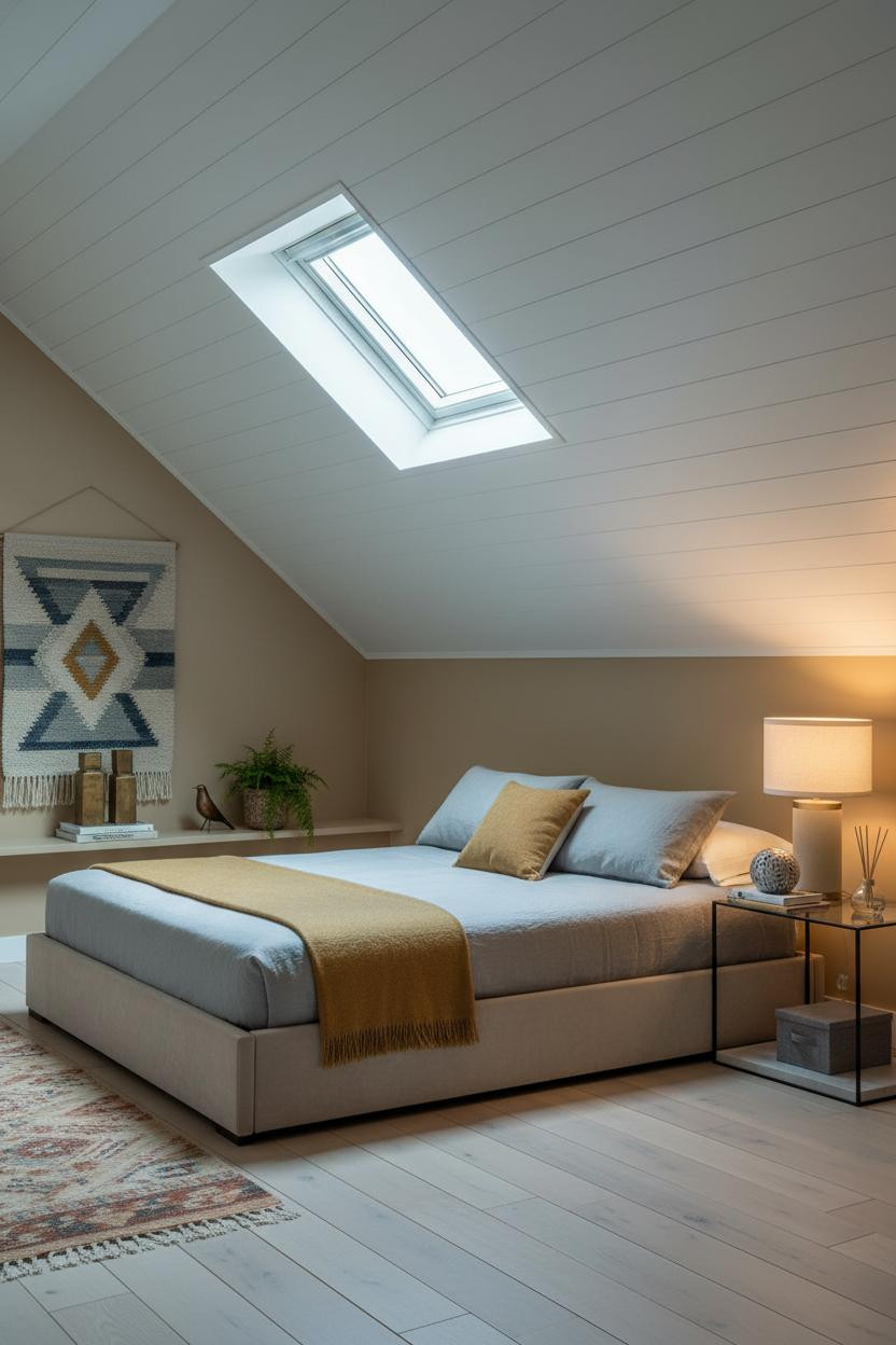 Warm Cozy Attic Bedroom Skylight Design
