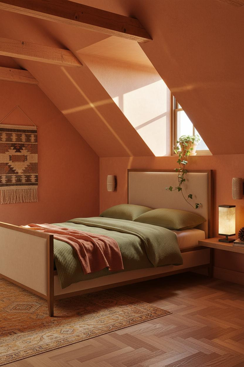 Warm Cozy Attic Bedroom Exposed Beams
