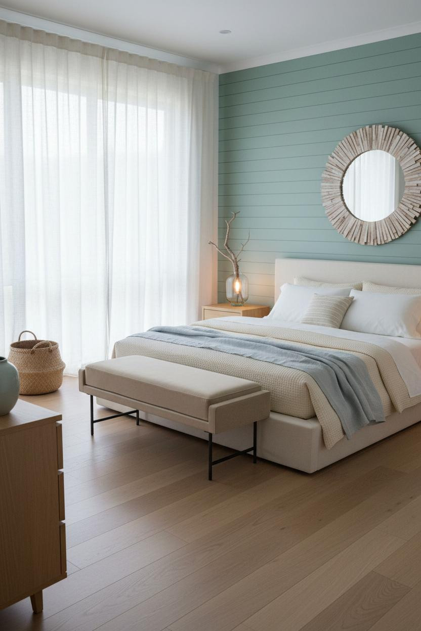 Coastal Modern Bedroom Seafoam Shiplap Driftwood