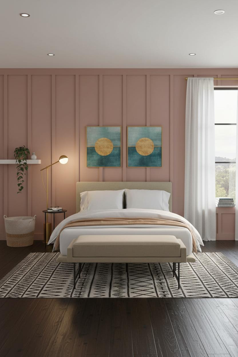 Coastal Modern Bedroom Dusty Rose Board Batten