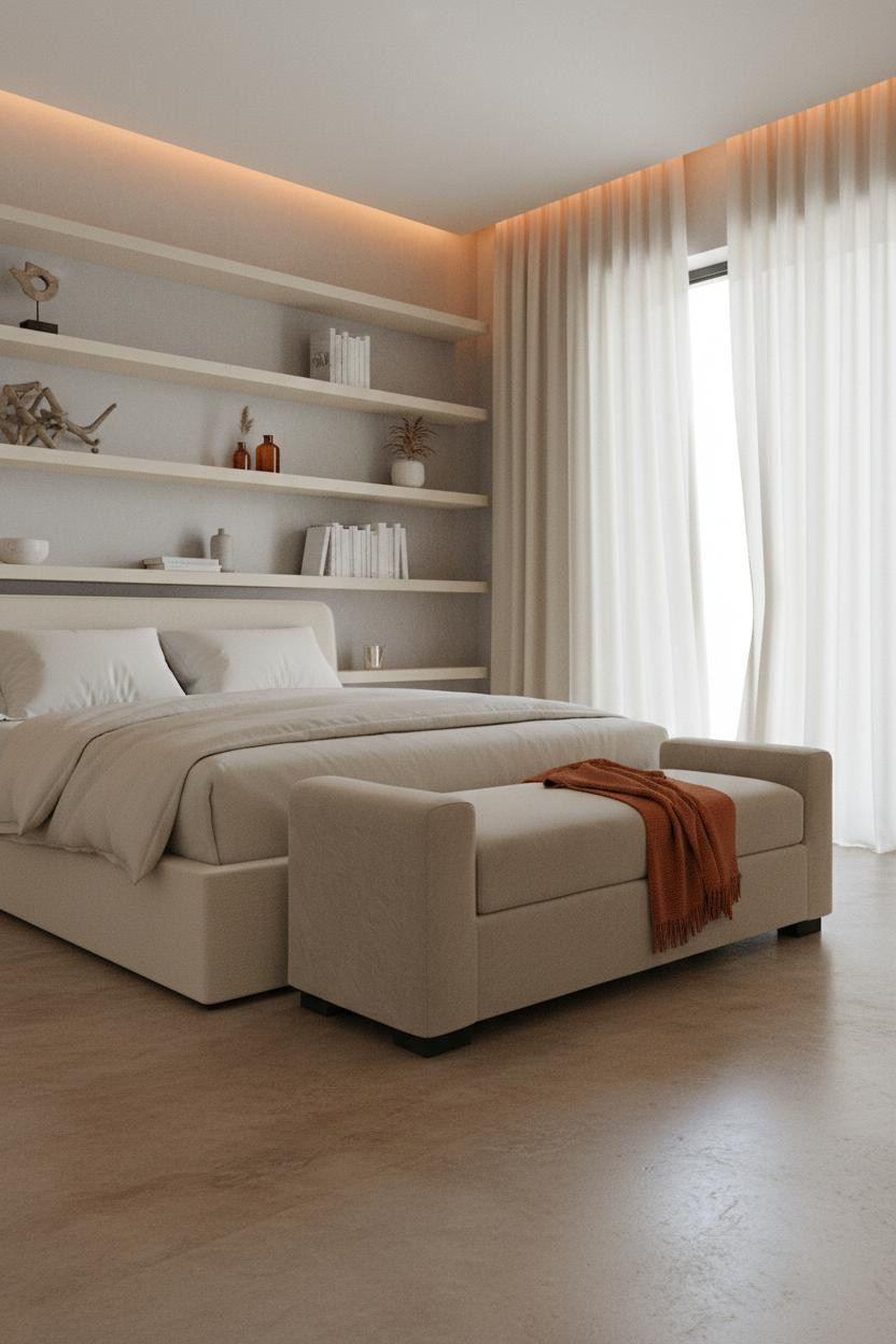Coastal Modern Bedroom Built In Shelves Neutral