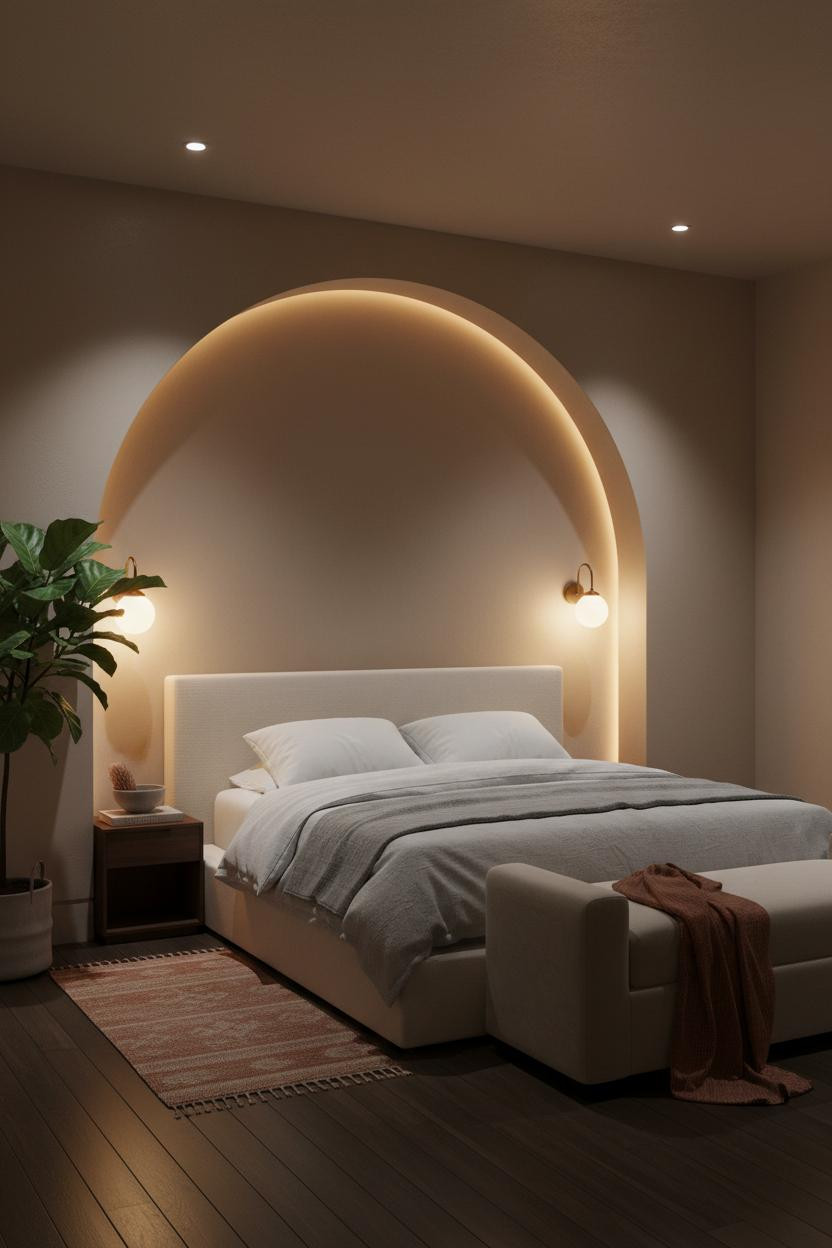 Coastal Modern Bedroom Arched Niche Headwall