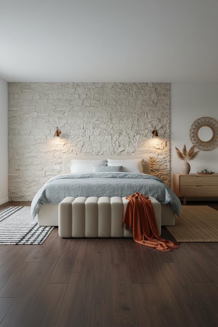 Coastal Modern Bedroom Stone Headboard