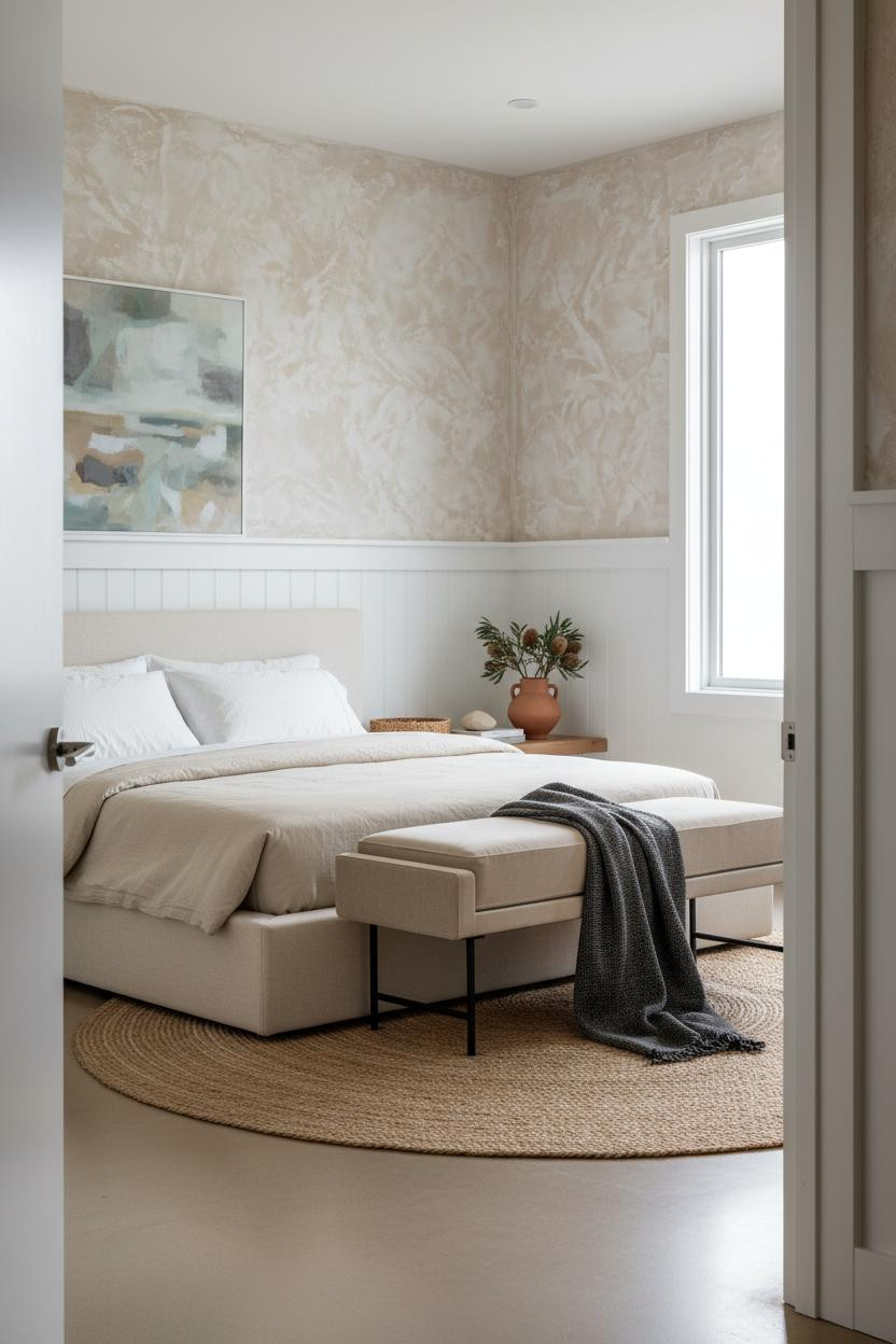 Coastal Modern Bedroom Wainscoting Plaster