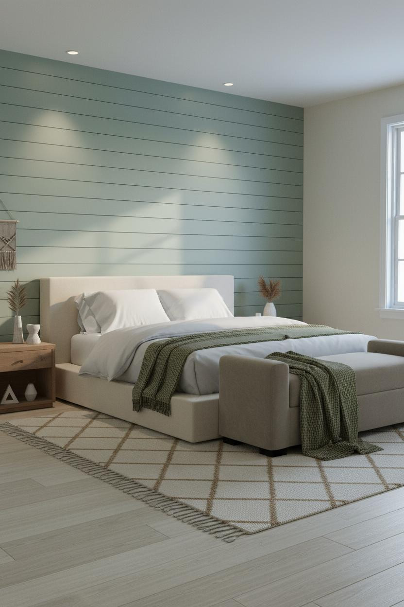 Coastal Modern Bedroom Sage Shiplap Window Light