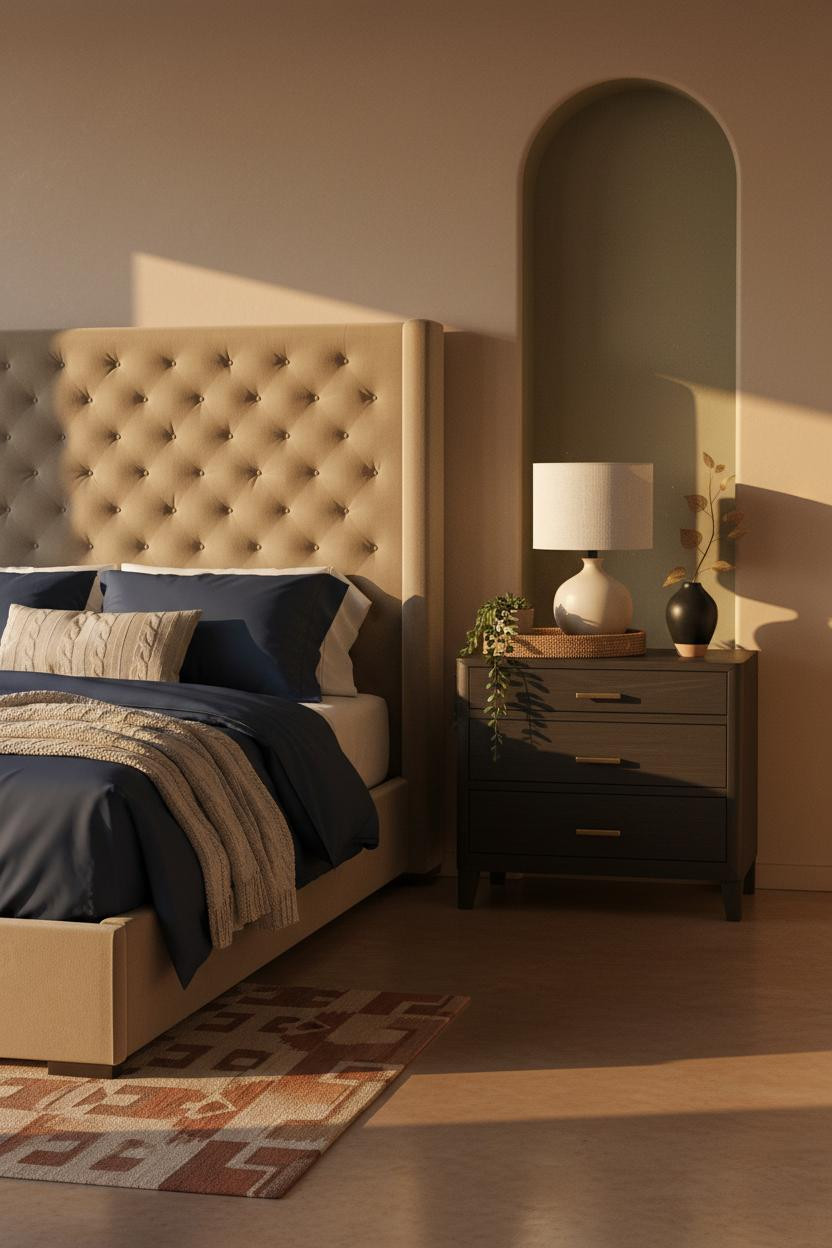 Nightstand Ideas with Bedside Lamp Styling and Rattan Tray