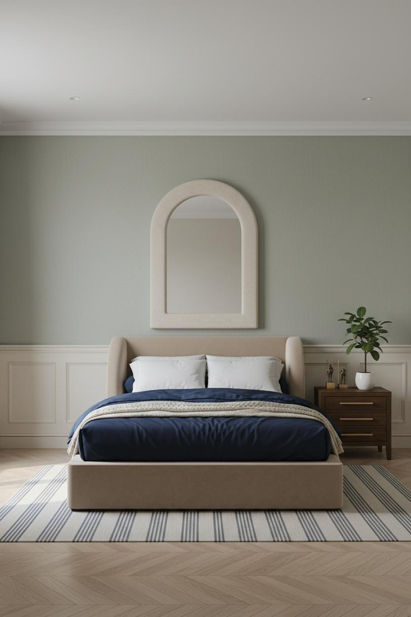 Parisian Modern Bedroom Sage Green Wainscoting