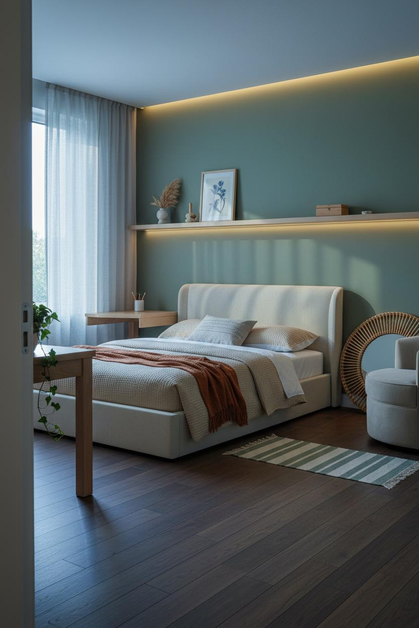 Small Teen Bedroom Coastal Modern Floating Shelf
