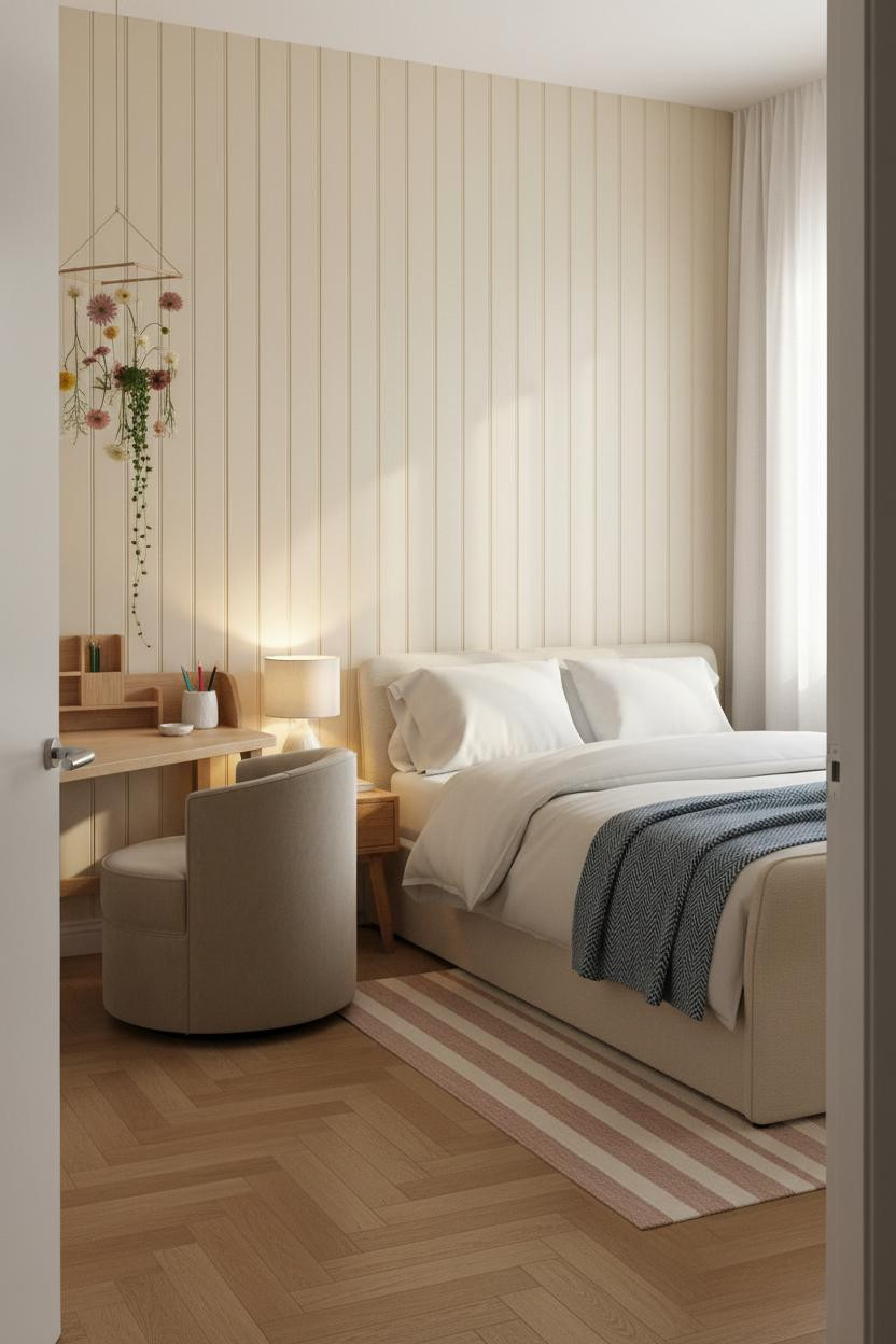 Small Teen Bedroom Ivory Panels Natural Light