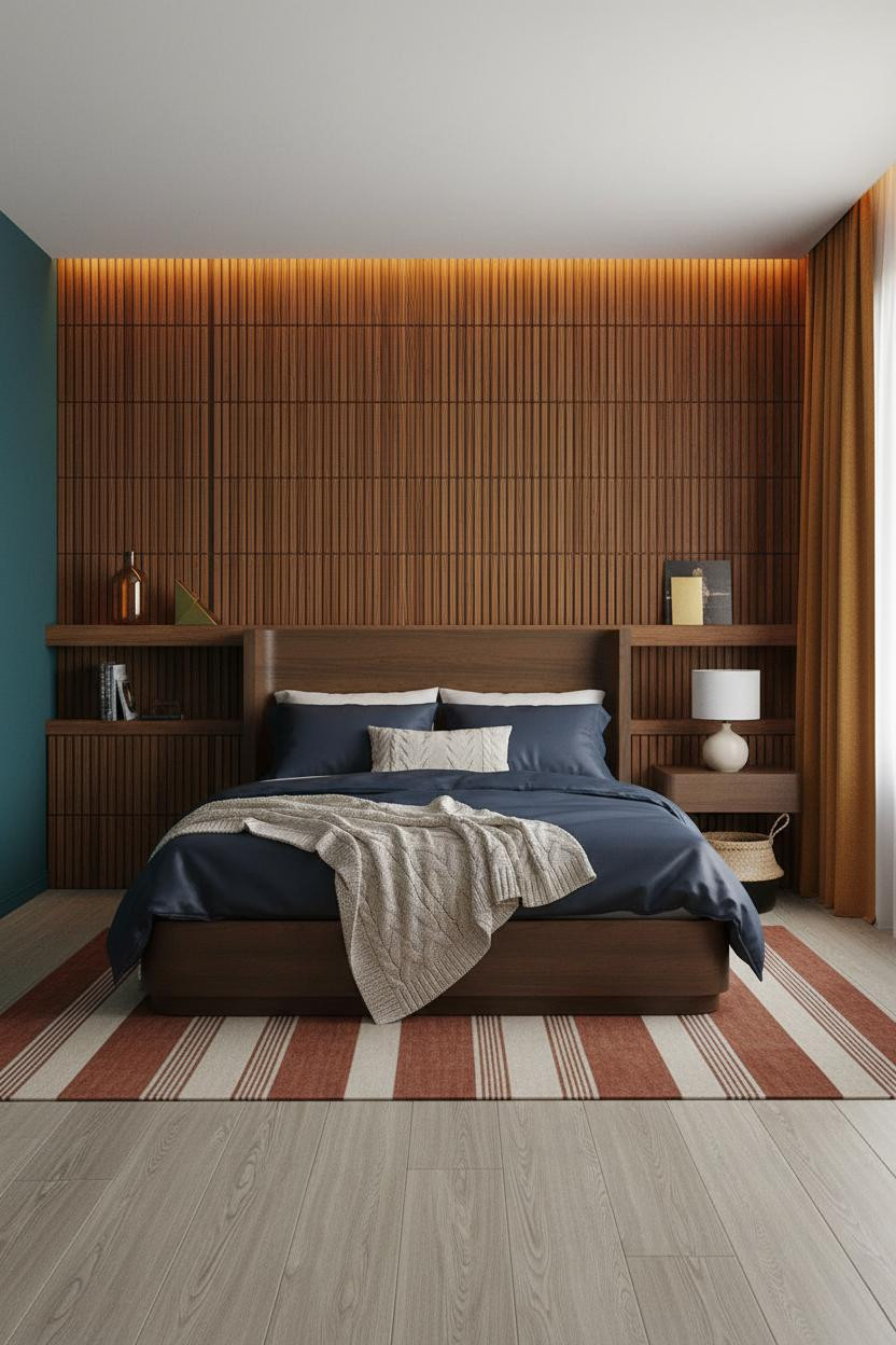 60s Bedroom Teak Panels Retro Modern