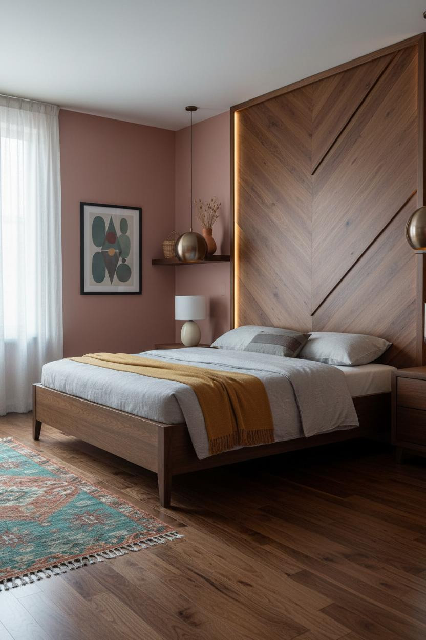 60s Bedroom Walnut Chevron Headboard