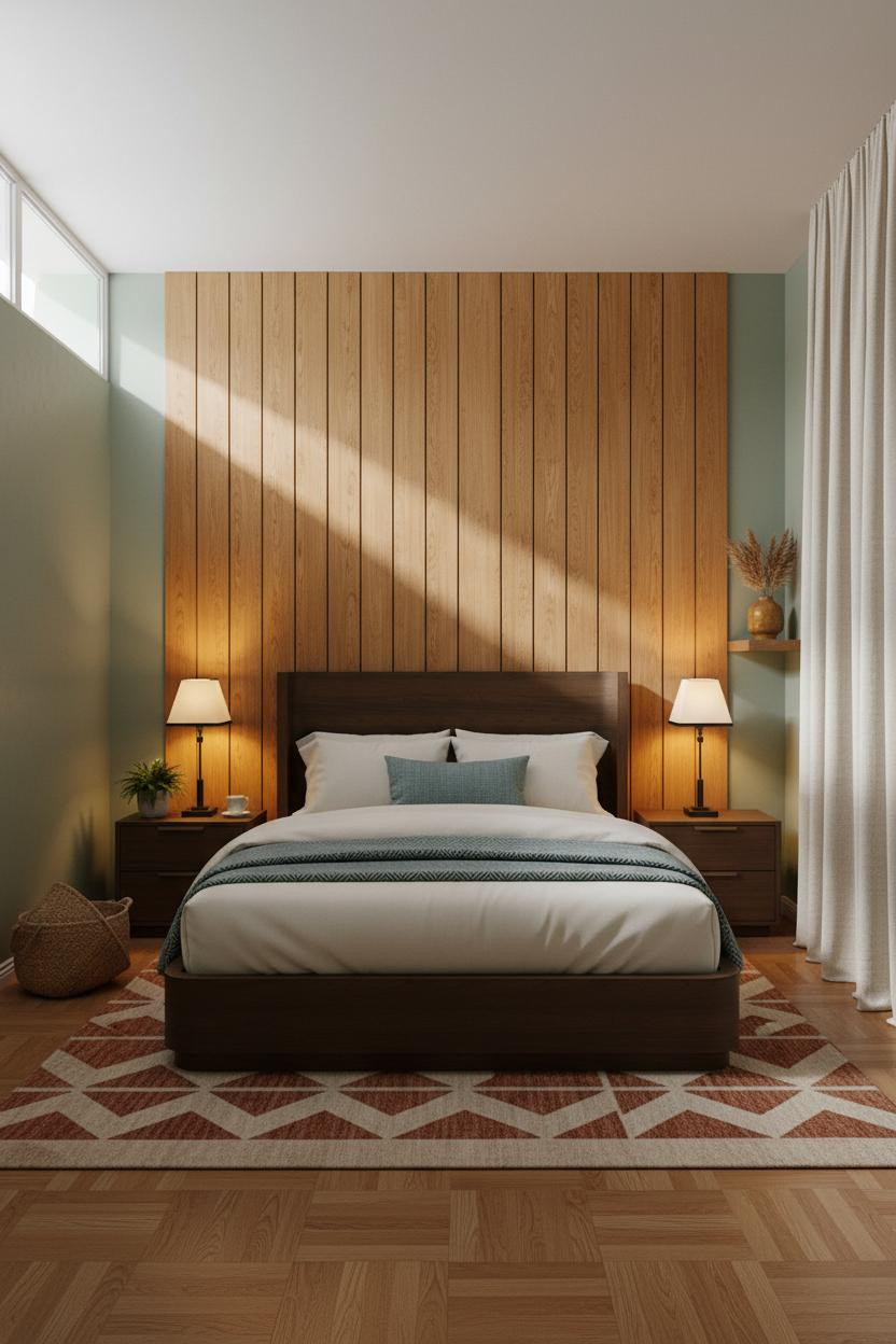 60s Bedroom 1970s Wood Slat Wall