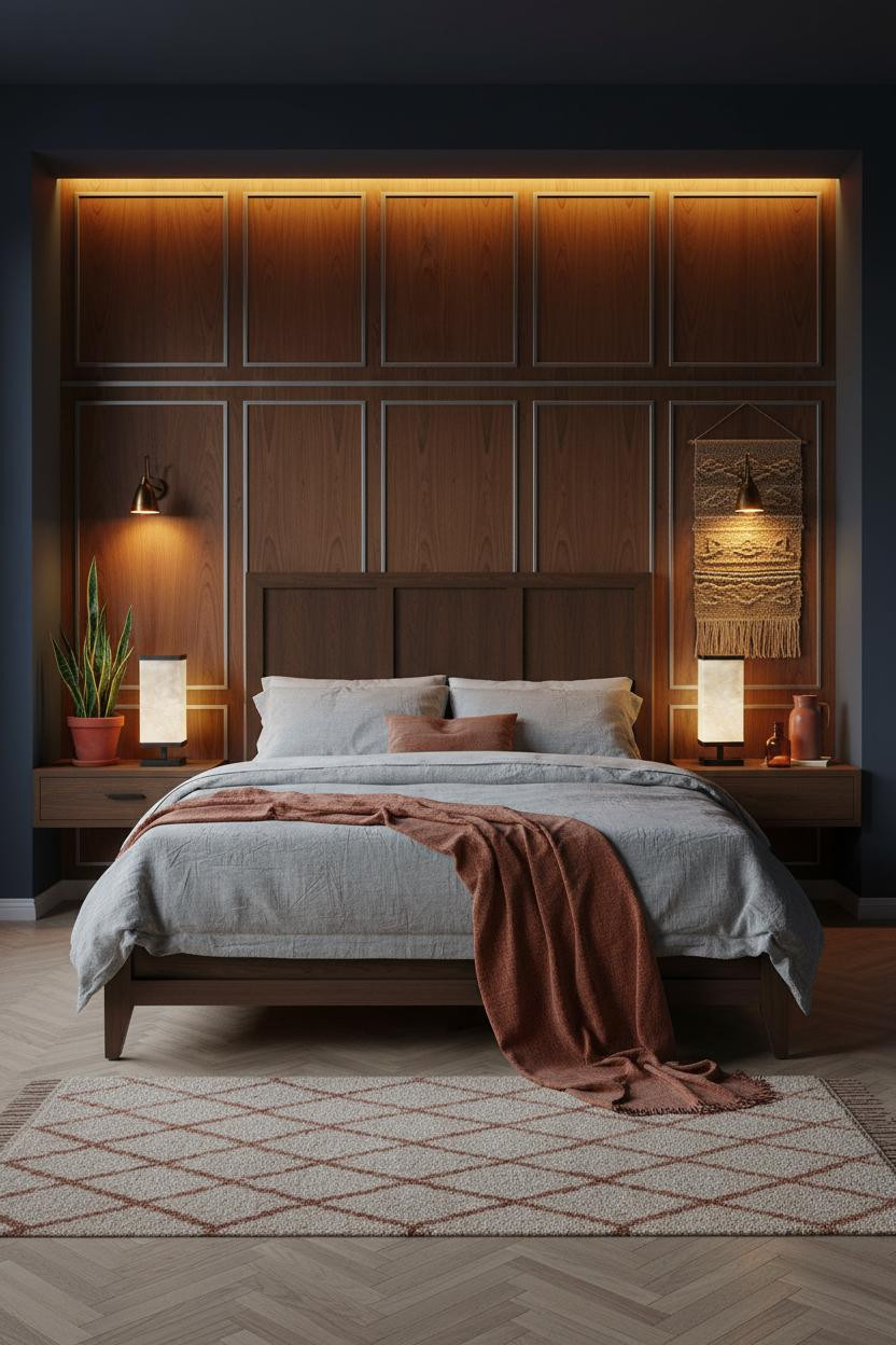 60s Bedroom Walnut Paneling Retro Modern