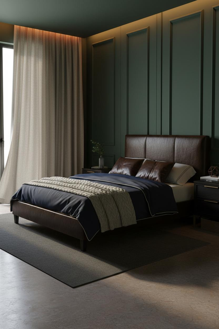 Luxury Black Bedroom Modern Walnut Paneling
