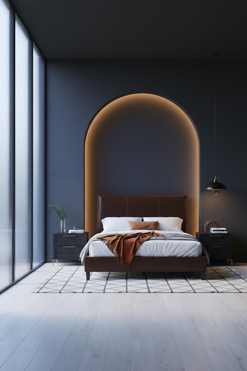 Luxury Black Bedroom Modern Arched Niche