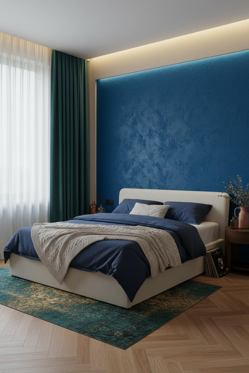 Colorful Bedroom Cobalt Accent Wall