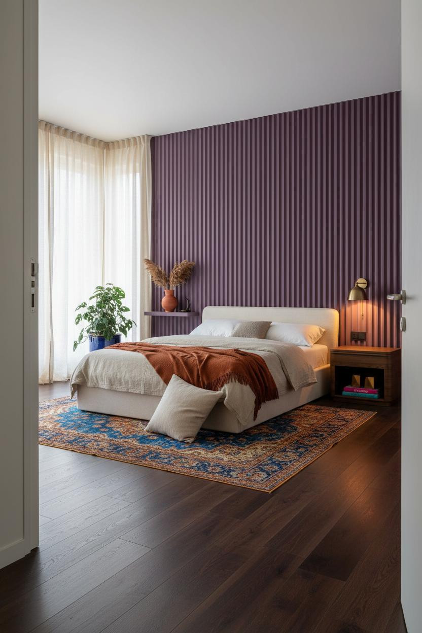 Colorful Bedroom Maximalist Plum Accent Wall