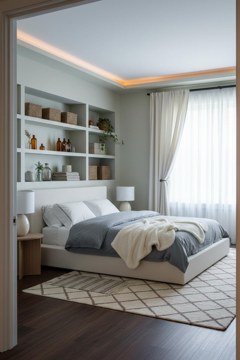 Beach Bedroom Coastal Modern Sage Shelving
