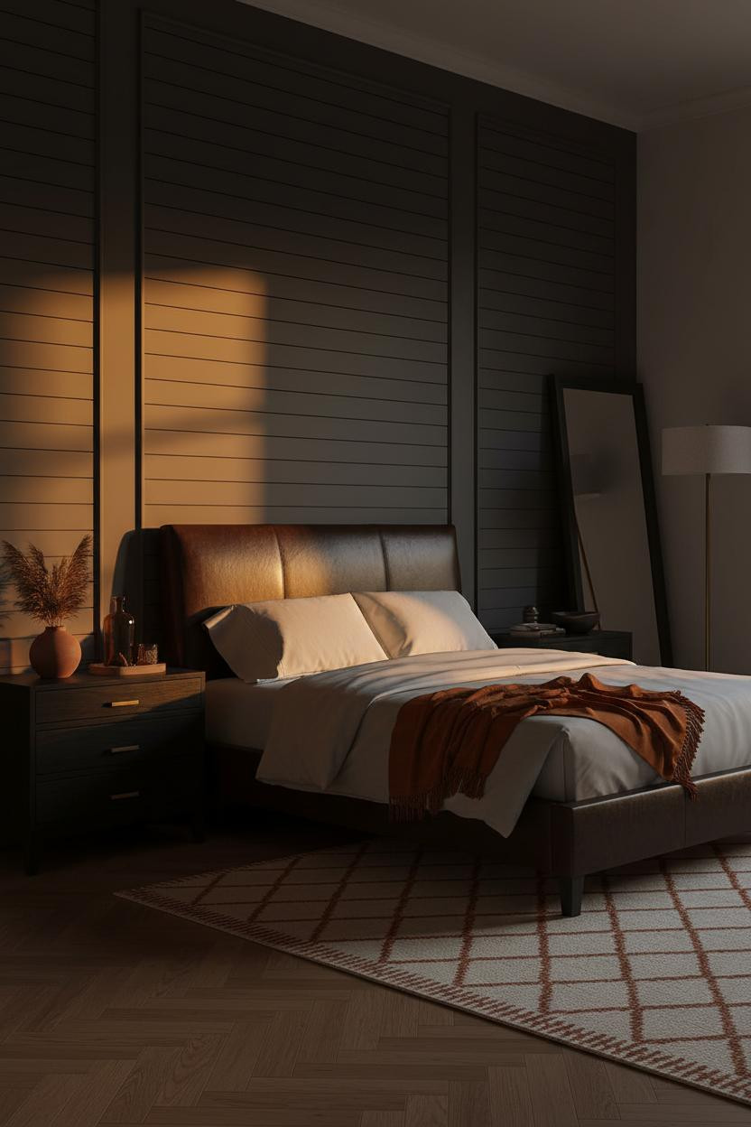 Black Bed Frame Moody Transitional Bedroom