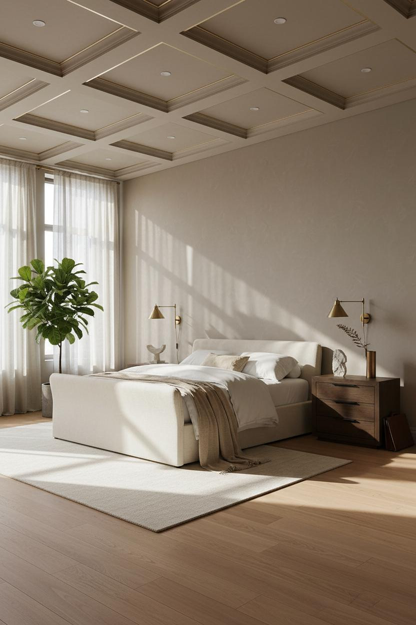 Expensive Bedroom Luxury Master Suite Coffered Ceiling