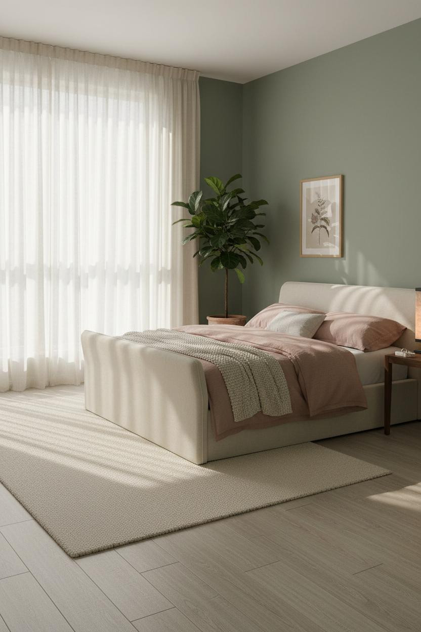 Single Woman Bedroom Sage Cream Linen
