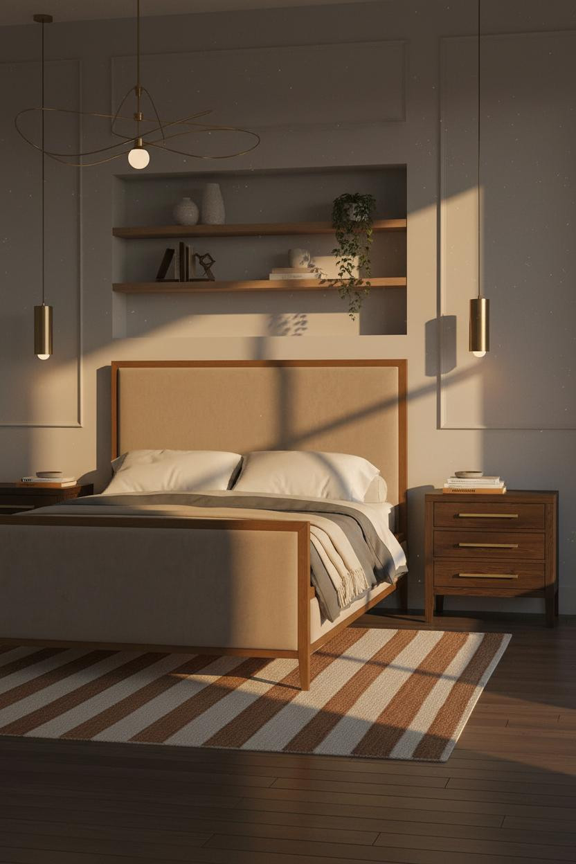 Single Woman Bedroom Japandi Golden Light