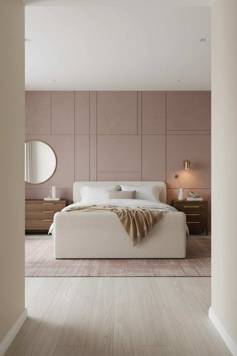 Single Woman Bedroom Dusty Rose Plaster Accent Wall
