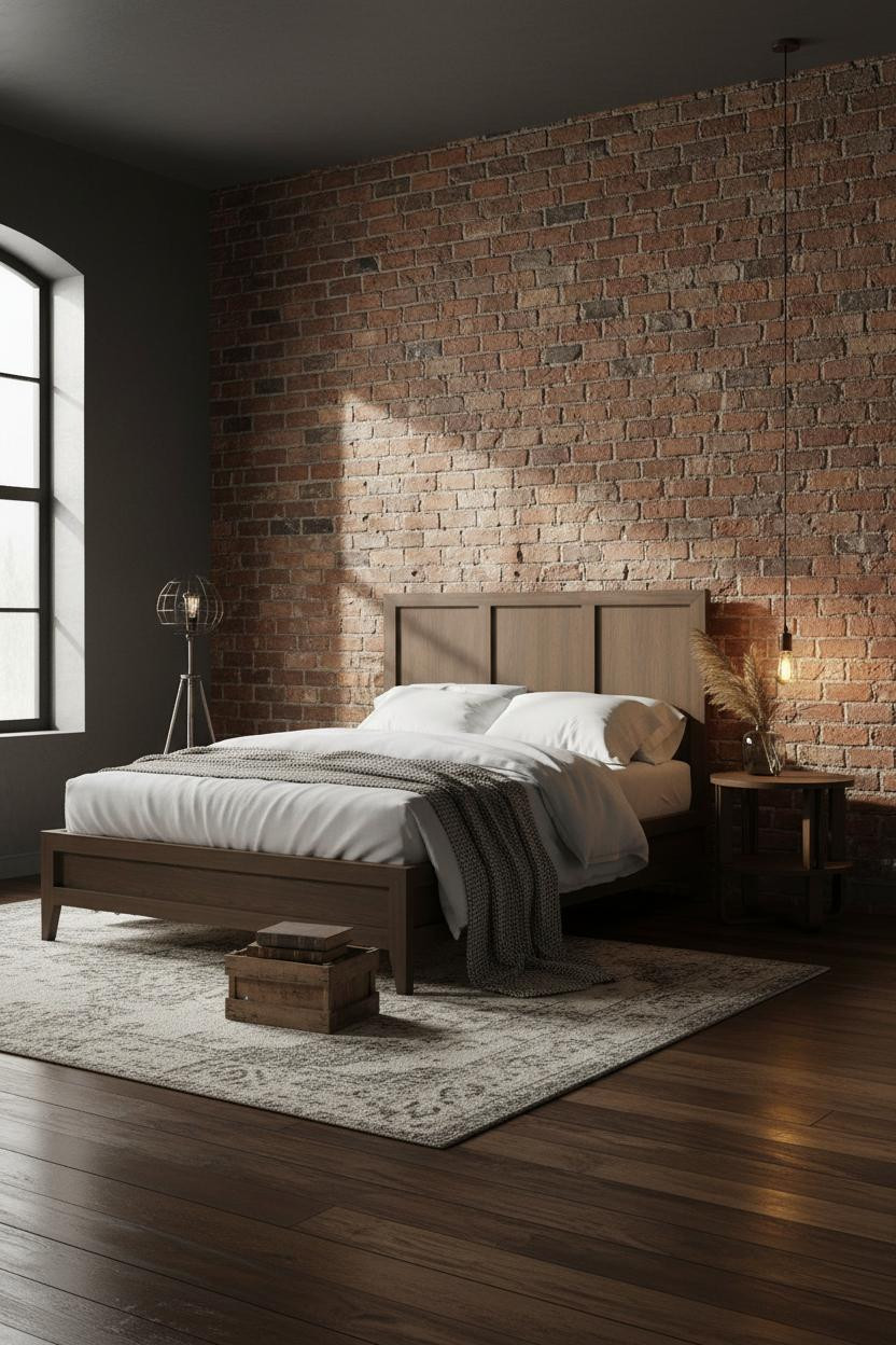 Industrial Farmhouse Bedroom Exposed Brick