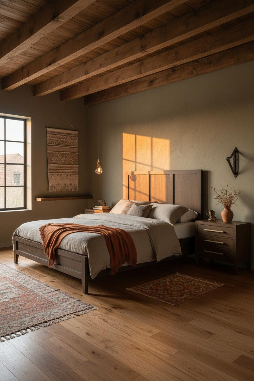 Industrial Farmhouse Bedroom Timber Beams Rustic