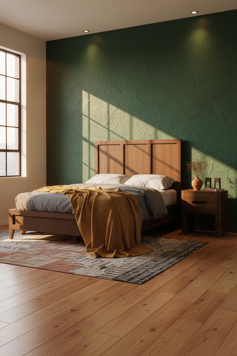 Industrial Farmhouse Bedroom Green Plaster
