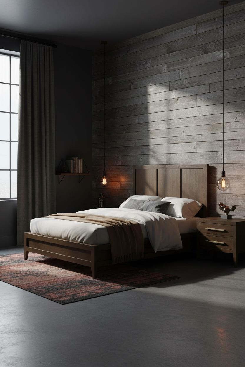 Industrial Farmhouse Bedroom Reclaimed Wood Dark