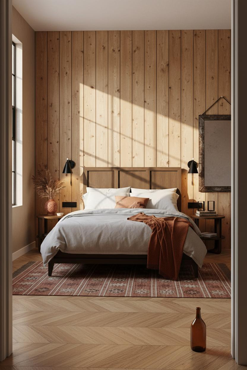 Industrial Farmhouse Bedroom Timber Feature Wall