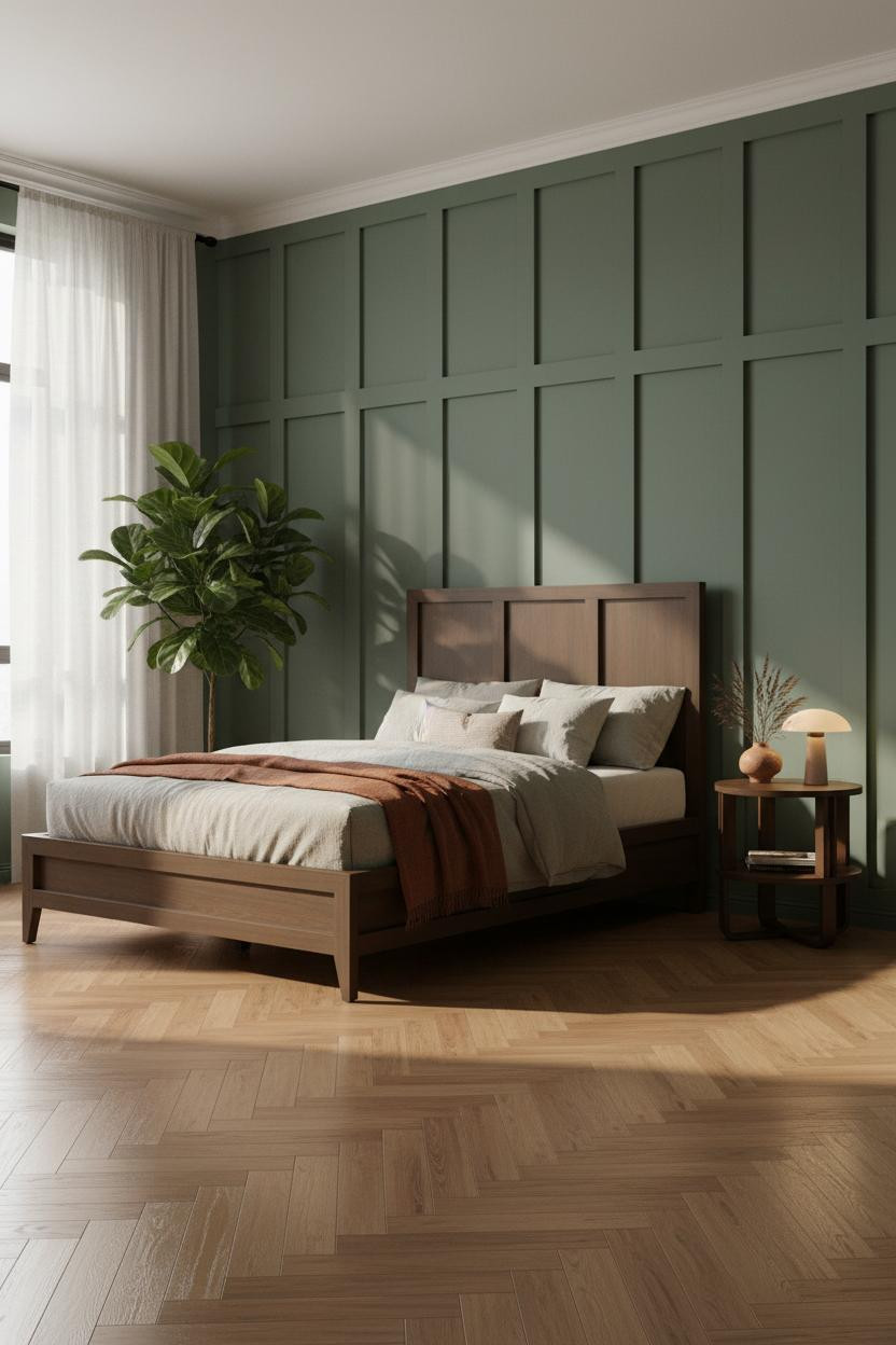 Earth Tone Green Bedroom Sage Walls Oak