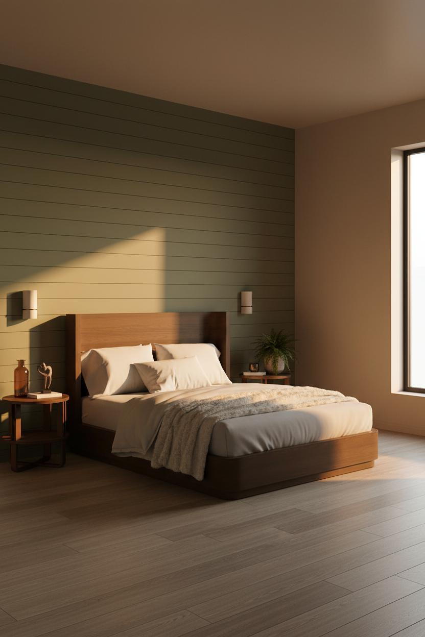 Earth Tone Bedroom Green Japandi Shiplap