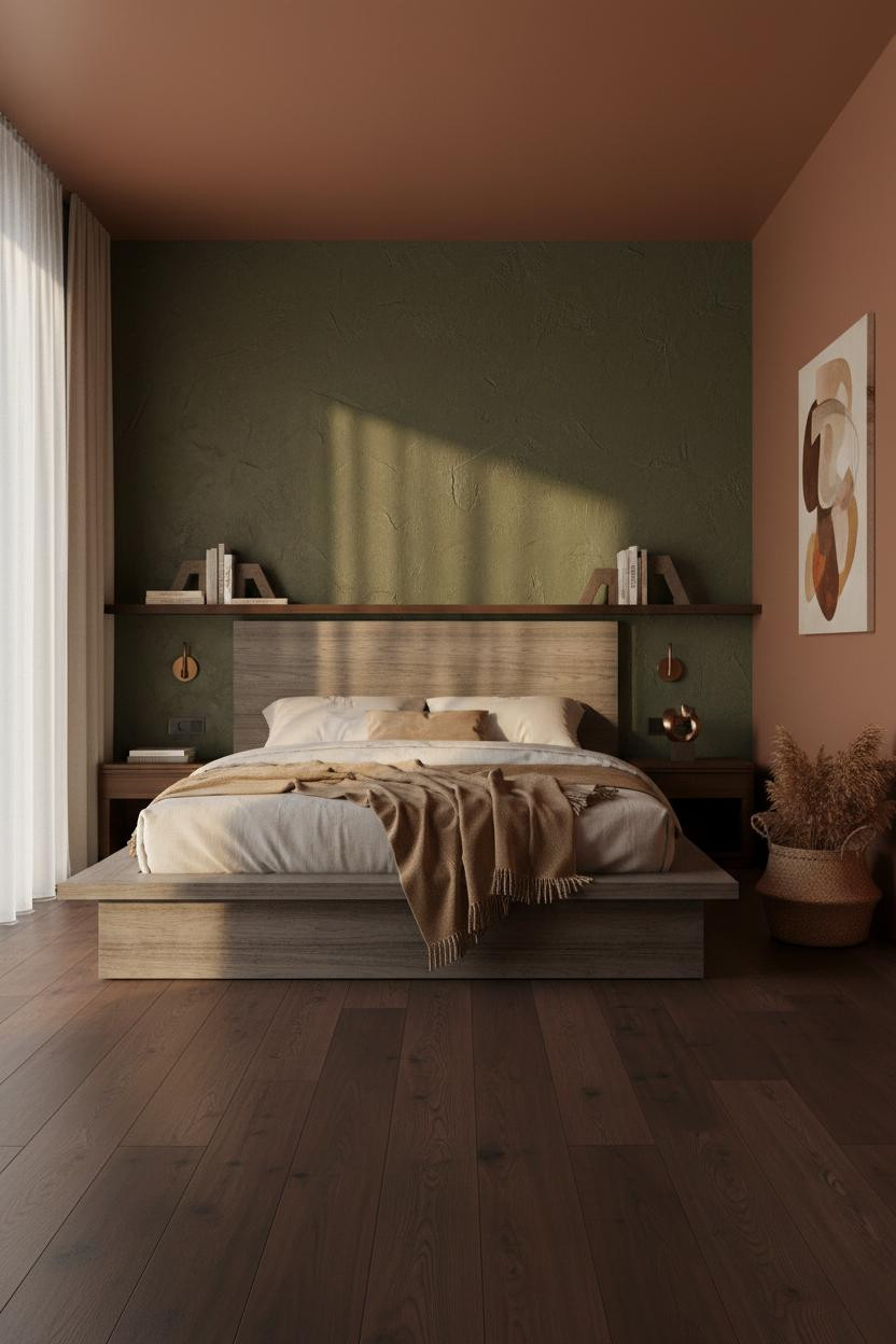 Earth Tone Green Bedroom Wainscoting Natural