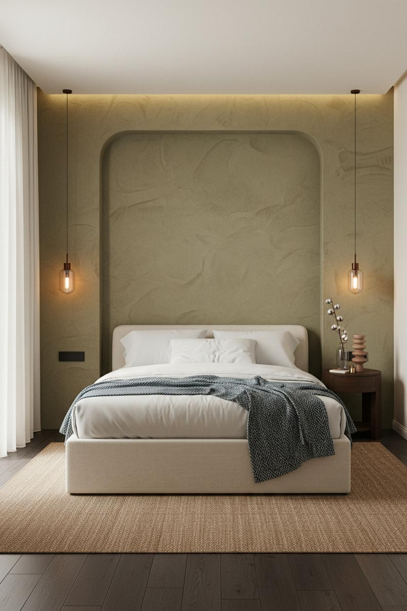 Earth Tone Green Bedroom Khaki Accent Wall