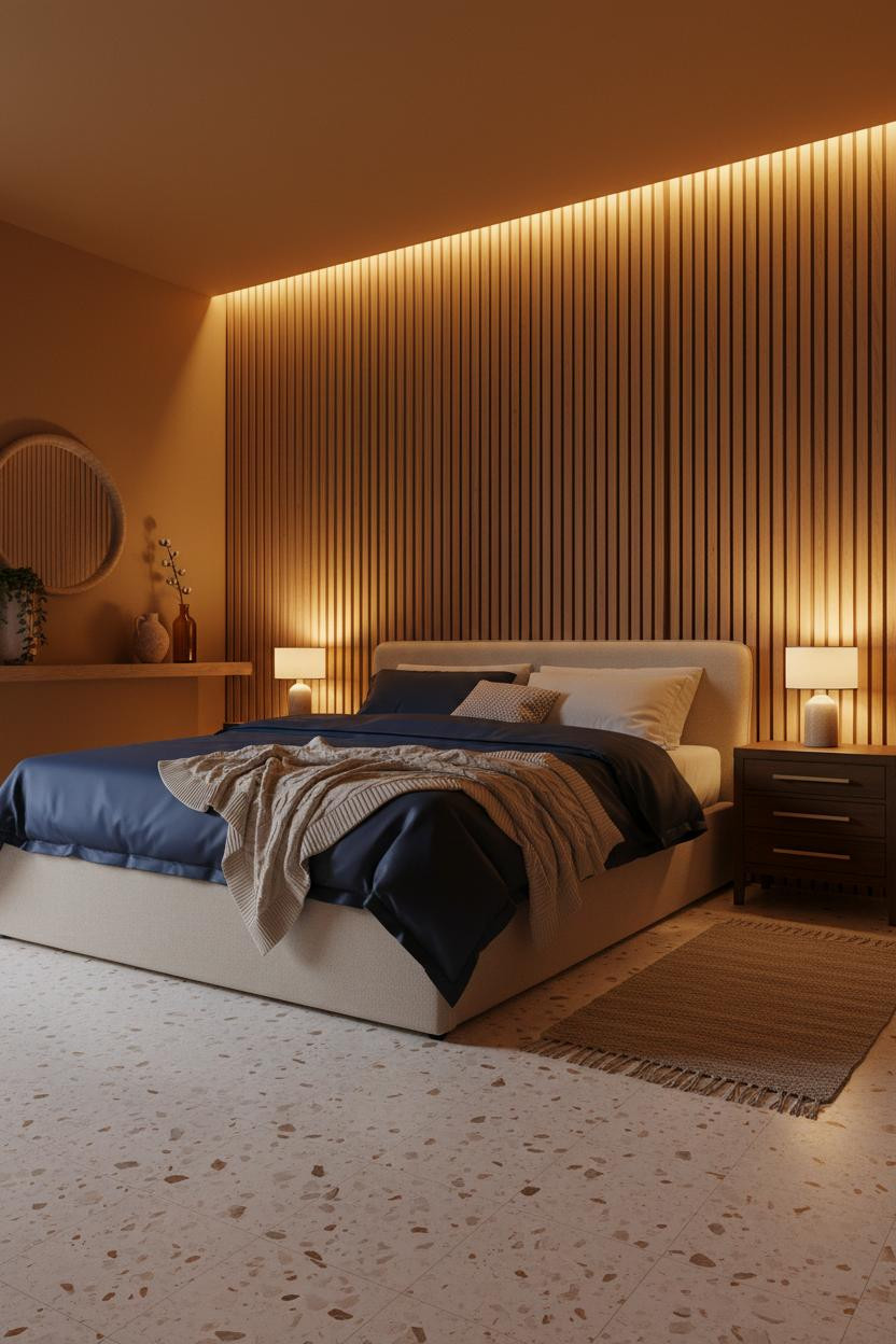 Earth Tone Green Bedroom Slatted Wood