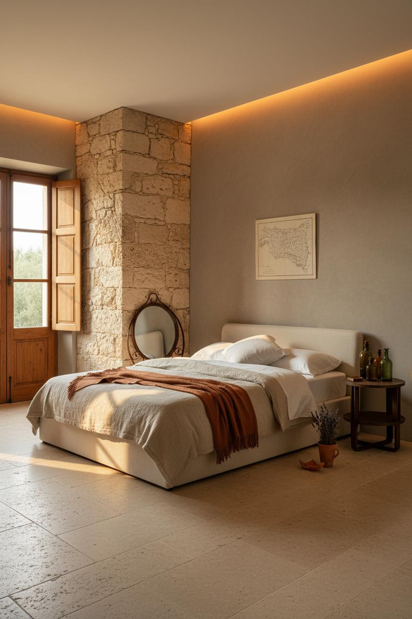 French Countryside Bedroom Stone Chimney