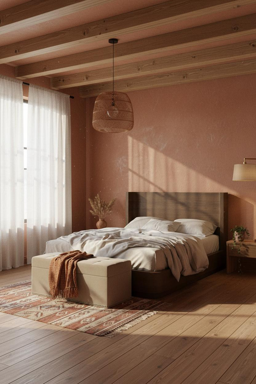 Boho Chic Bedroom Terracotta Japandi Aesthetic
