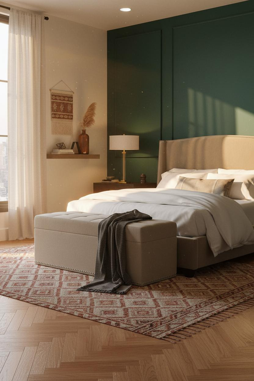 Boho Chic Bedroom Forest Green Window Coastal Warmth